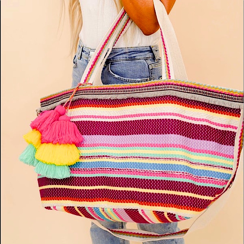 🆕💜KATYDID: RADIANT PURPLE STRIPED OVERSIZED BAG Stripe